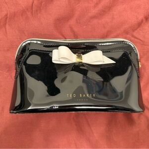 Ted Baker Glossy Black Cosmetic Bag with Cream Bow